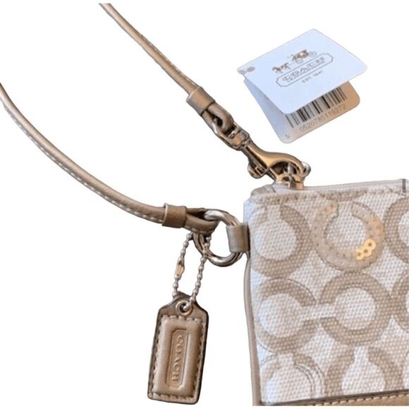 NEW Coach Kristen OP ART Sequin Wristlet #45096 Signature Canvas Bronze Taupe - Picture 8 of 8